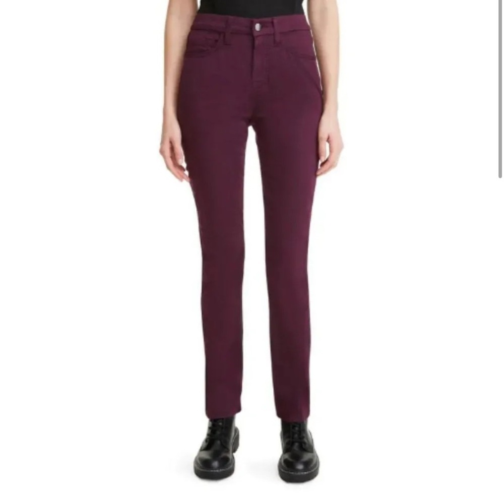 Jen7 Sateen Slim Straight-Leg Jeans Size 4 Plum Burgundy